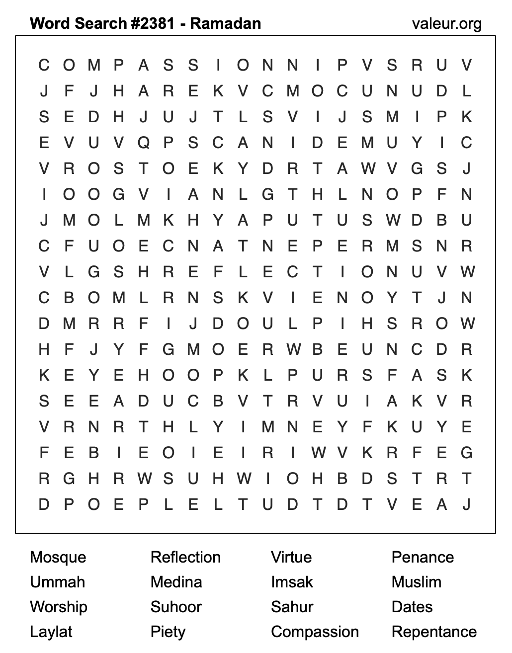 Ramadan Word Search Puzzle #2381 Ramadan Word Search Puzzle #2381