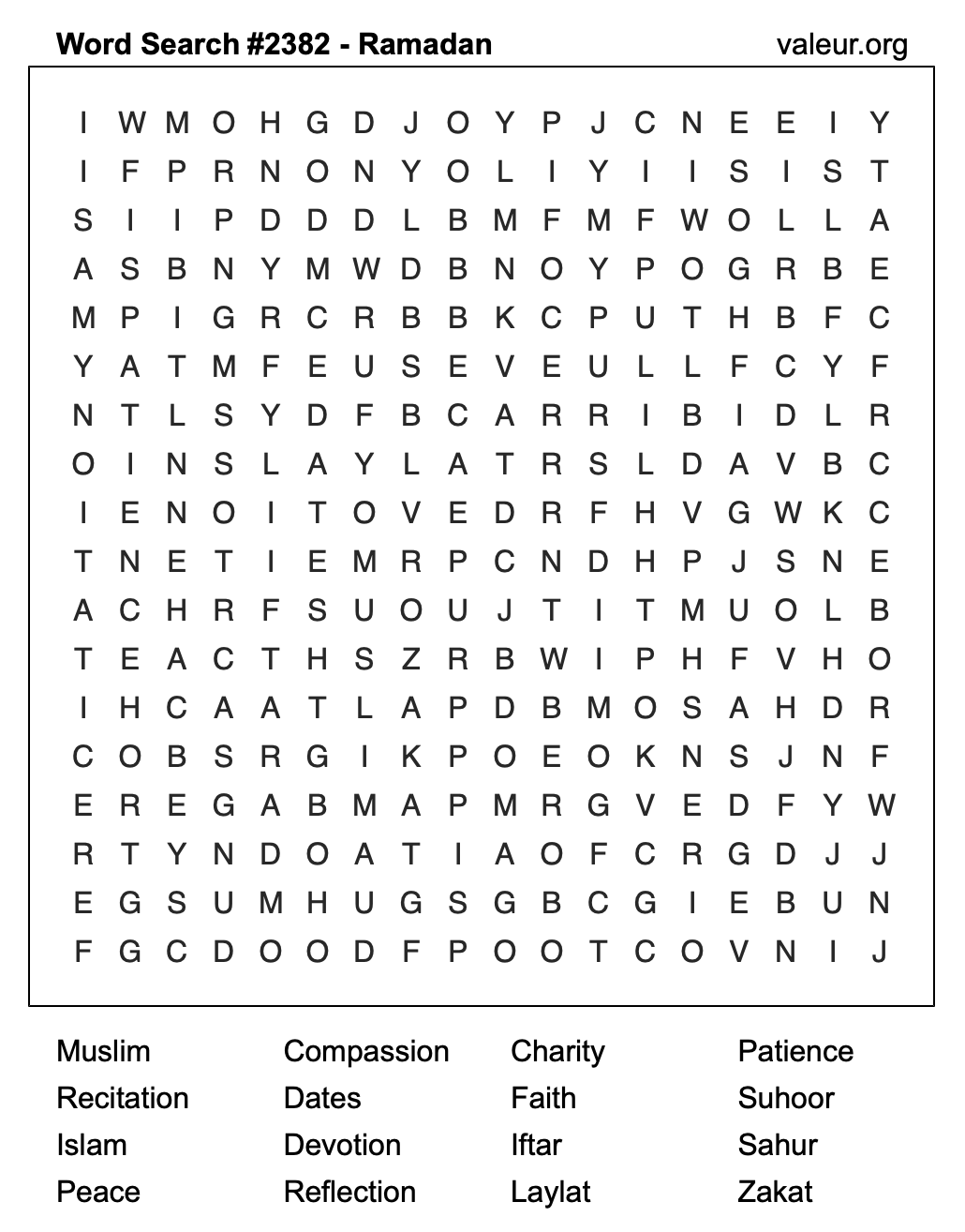 Ramadan Word Search Puzzle #2382