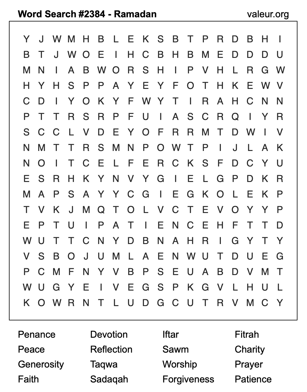 Ramadan Word Search Puzzle #2384 Ramadan Word Search Puzzle #2384