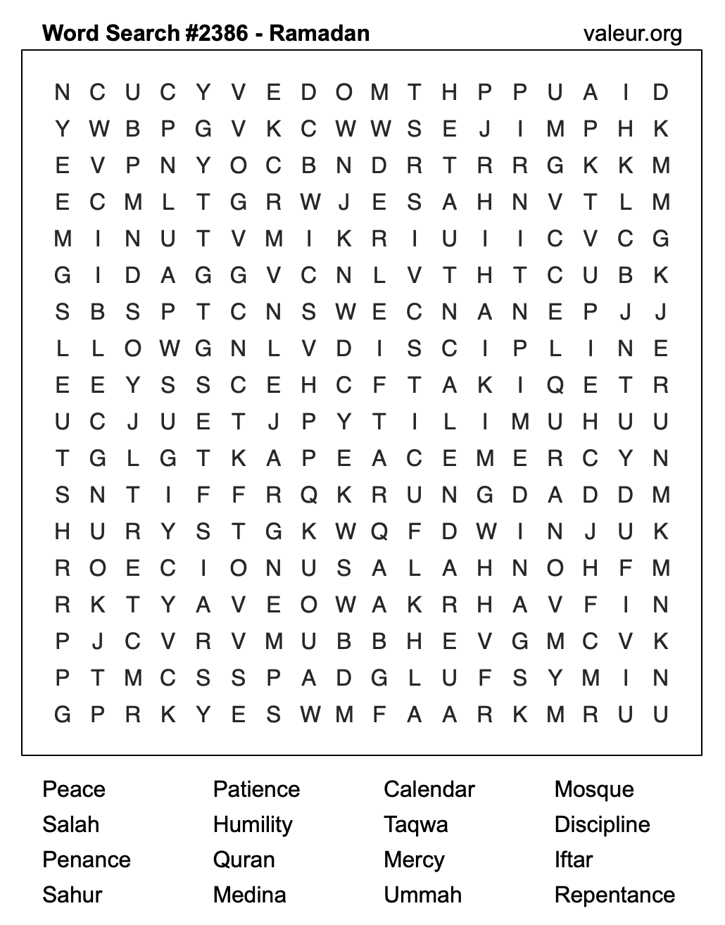 Ramadan Word Search Puzzle #2386 Ramadan Word Search Puzzle #2386
