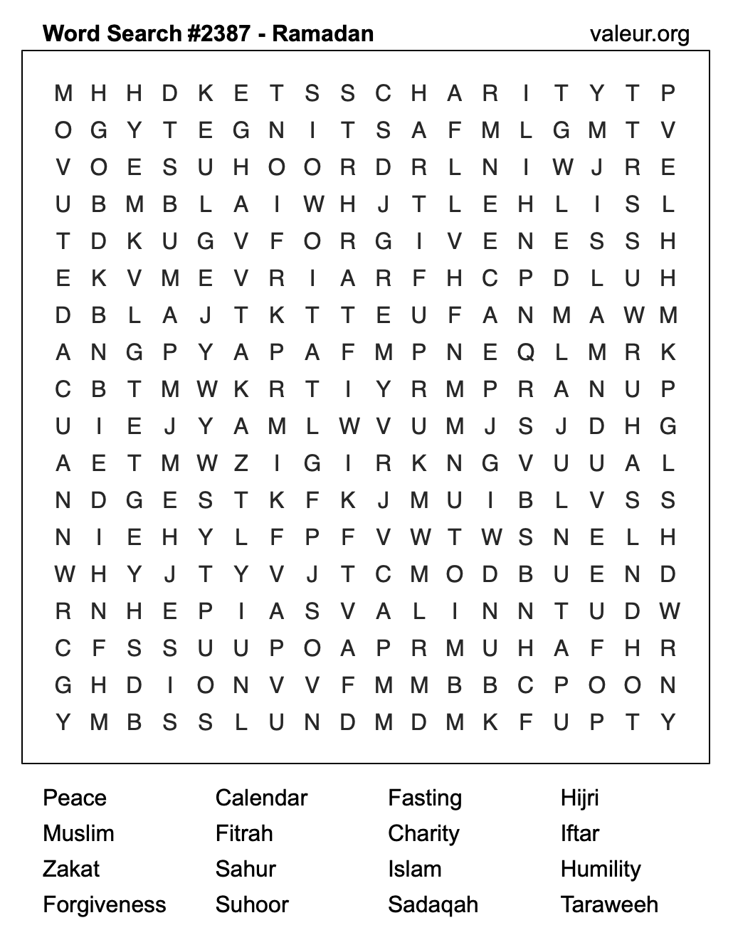 Ramadan Word Search Puzzle #2387