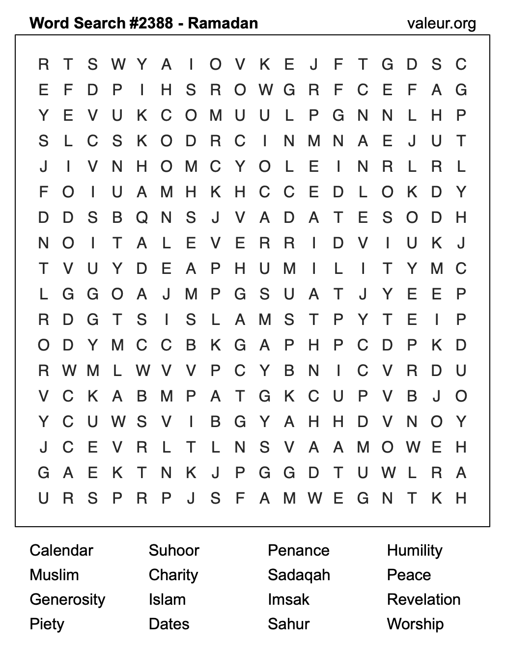 Ramadan Word Search Puzzle #2388 Ramadan Word Search Puzzle #2388