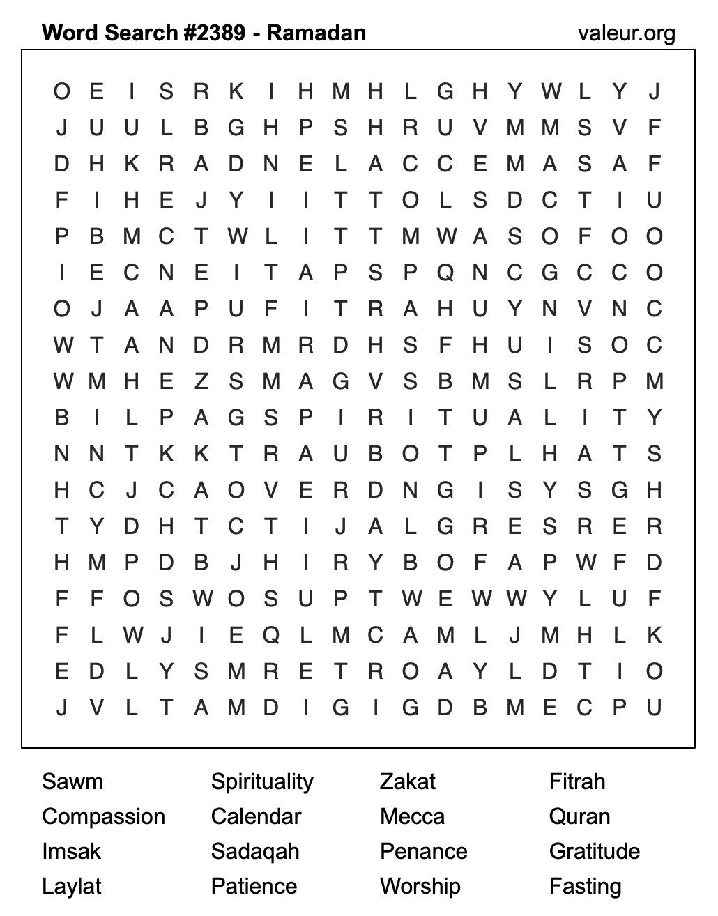 Ramadan Word Search Puzzle #2389 Ramadan Word Search Puzzle #2389
