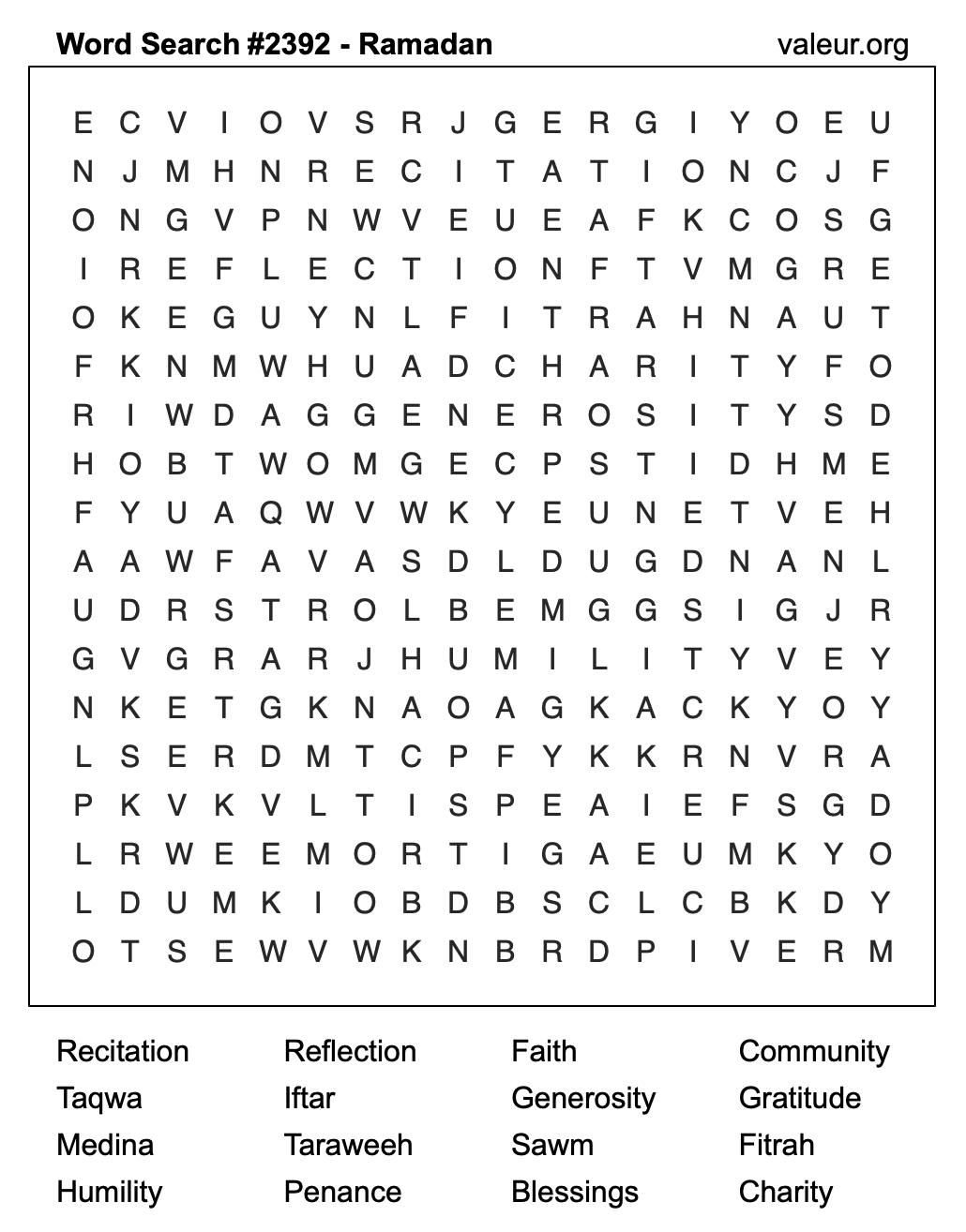 Ramadan Word Search Puzzle #2392 Ramadan Word Search Puzzle #2392