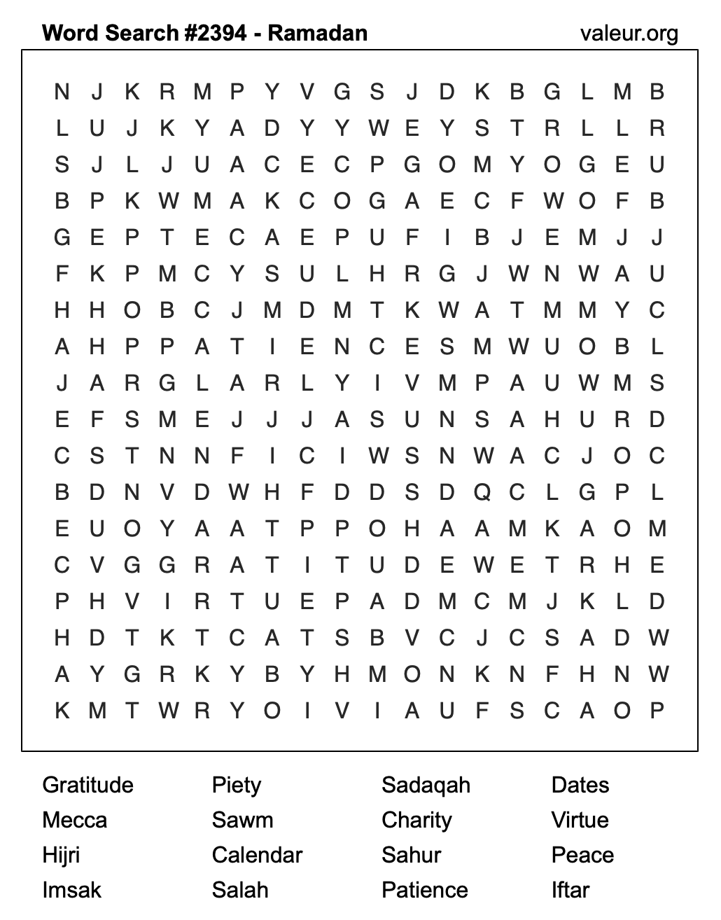 Ramadan Word Search Puzzle #2394