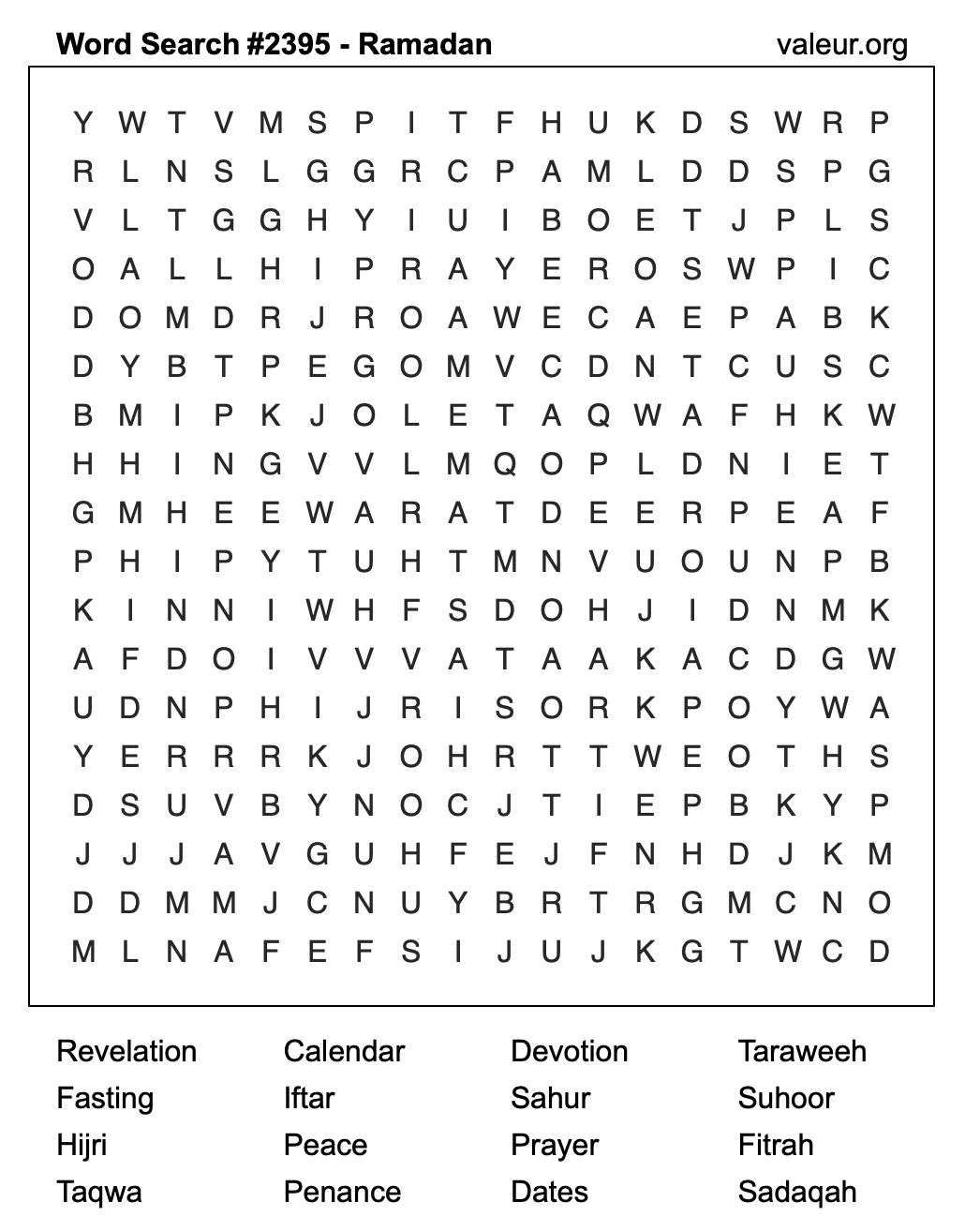 Ramadan Word Search Puzzle #2395 Ramadan Word Search Puzzle #2395