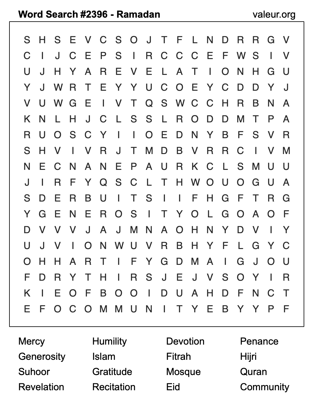 Ramadan Word Search Puzzle #2396