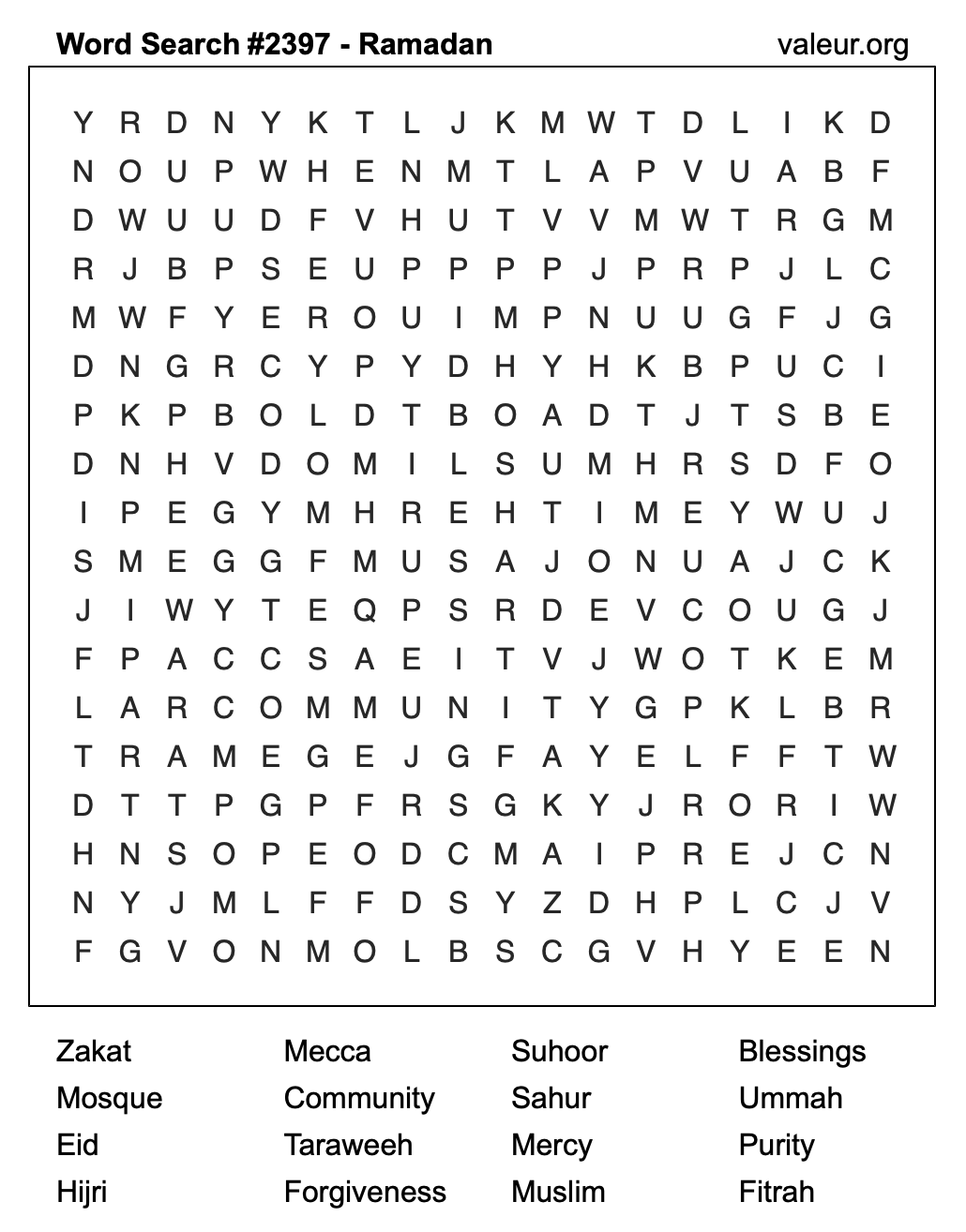 Ramadan Word Search Puzzle #2397 Ramadan Word Search Puzzle #2397