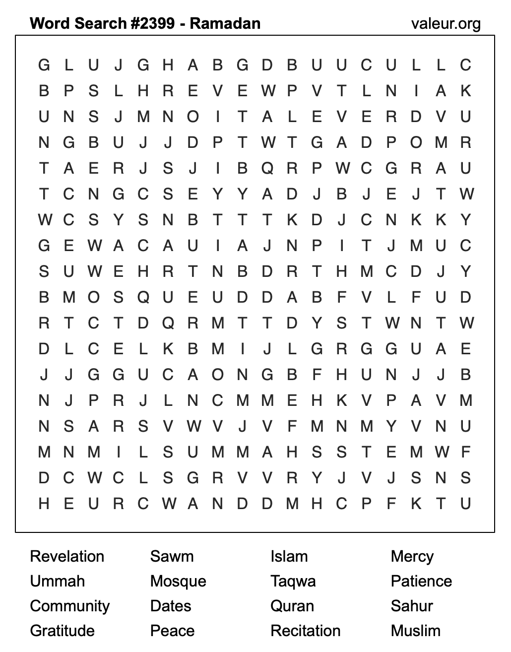 Ramadan Word Search Puzzle #2399