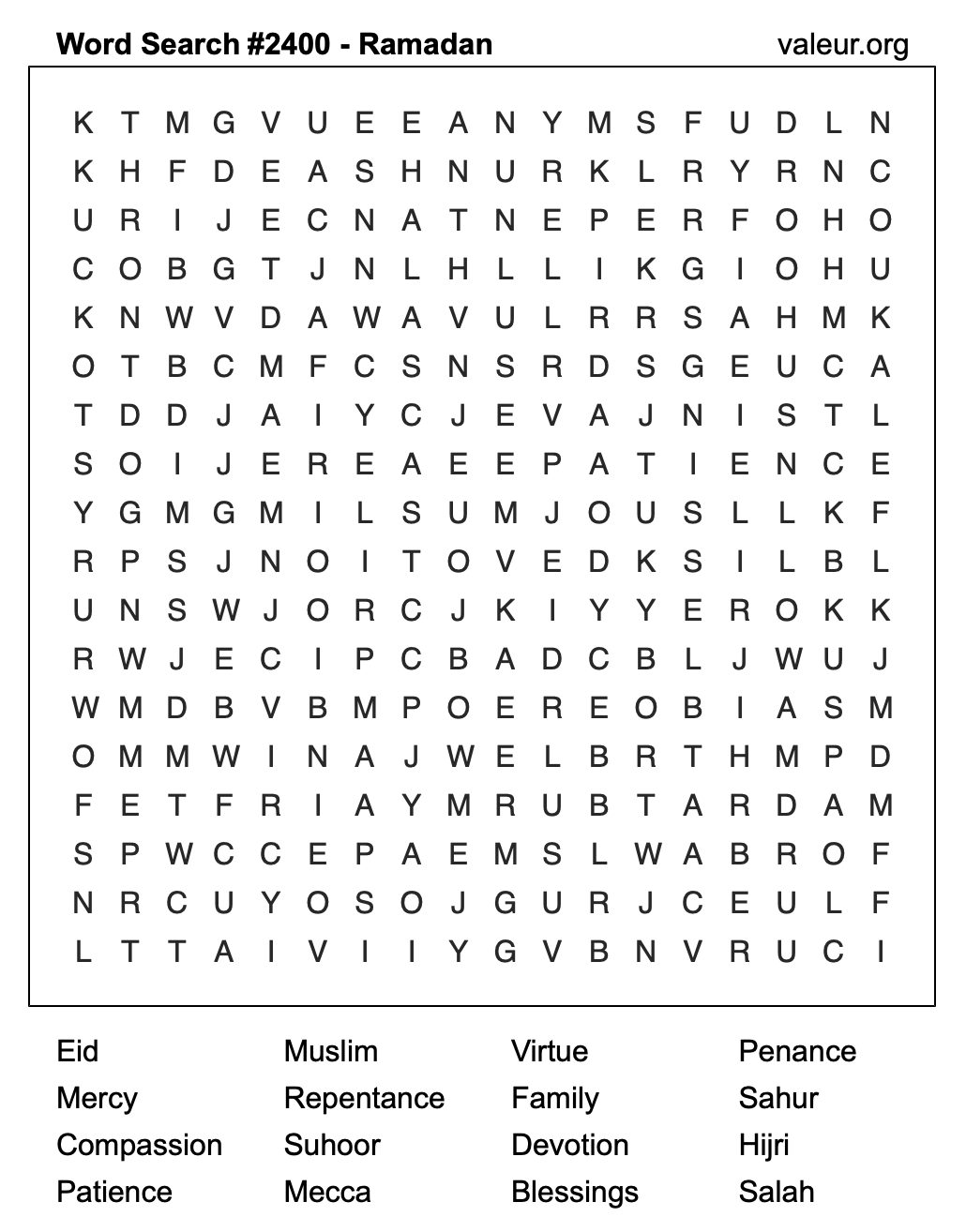 Ramadan Word Search Puzzle #2400