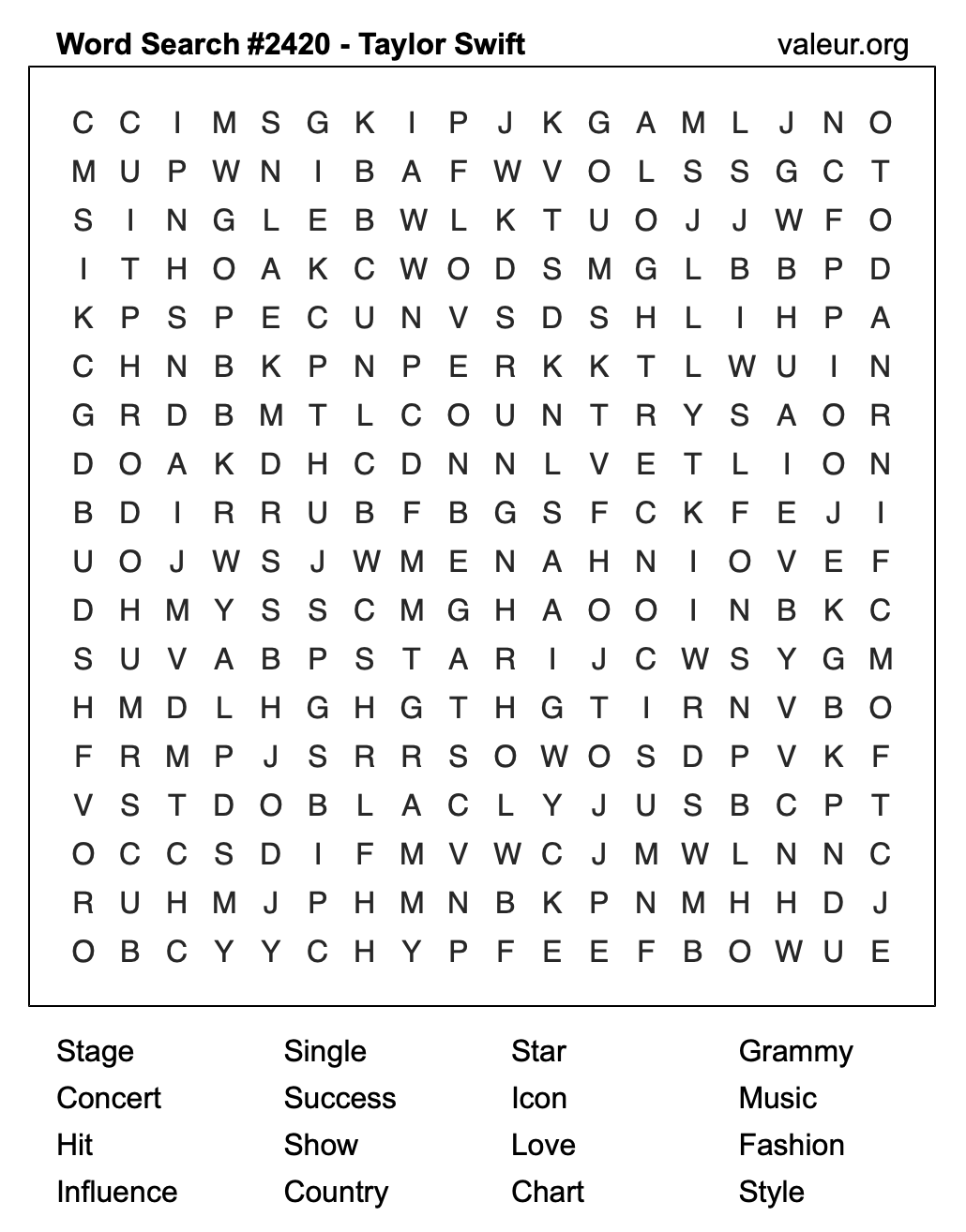 Taylor Swift Word Search Puzzle #2420