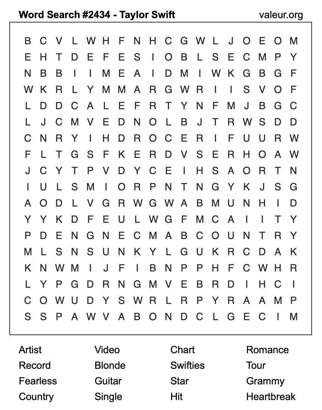 Taylor Swift Word Search Puzzle #2434