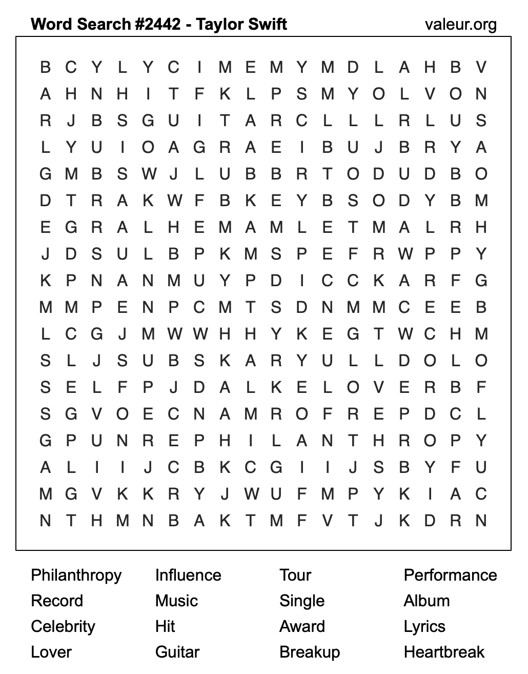 Taylor Swift Word Search Puzzle #2442