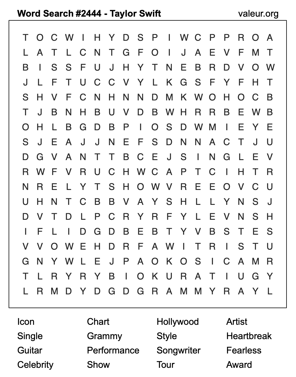 Taylor Swift Word Search Puzzle #2444