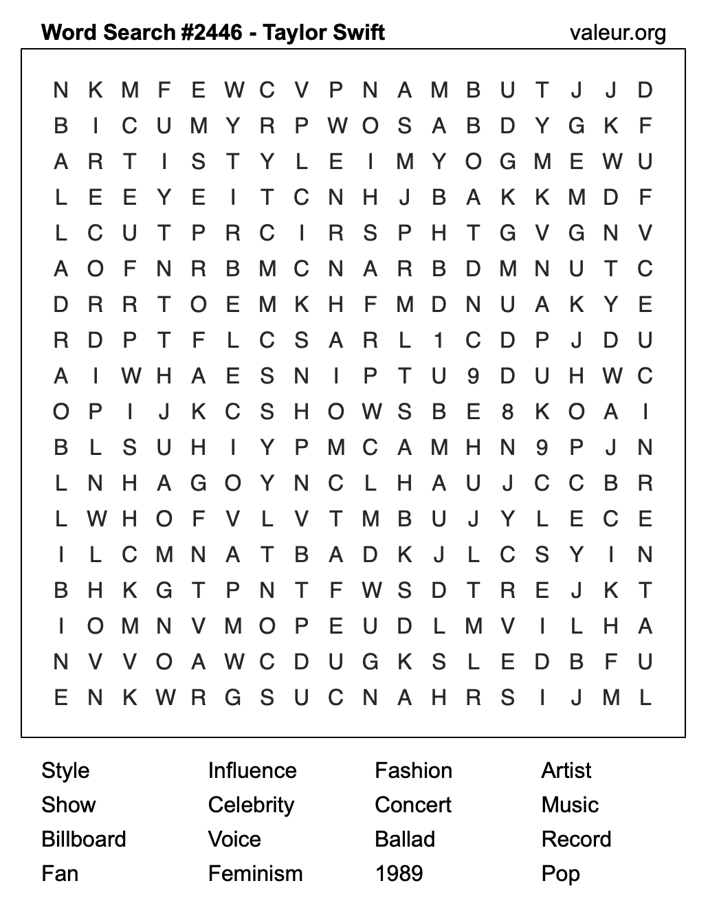 Taylor Swift Word Search Puzzle #2446