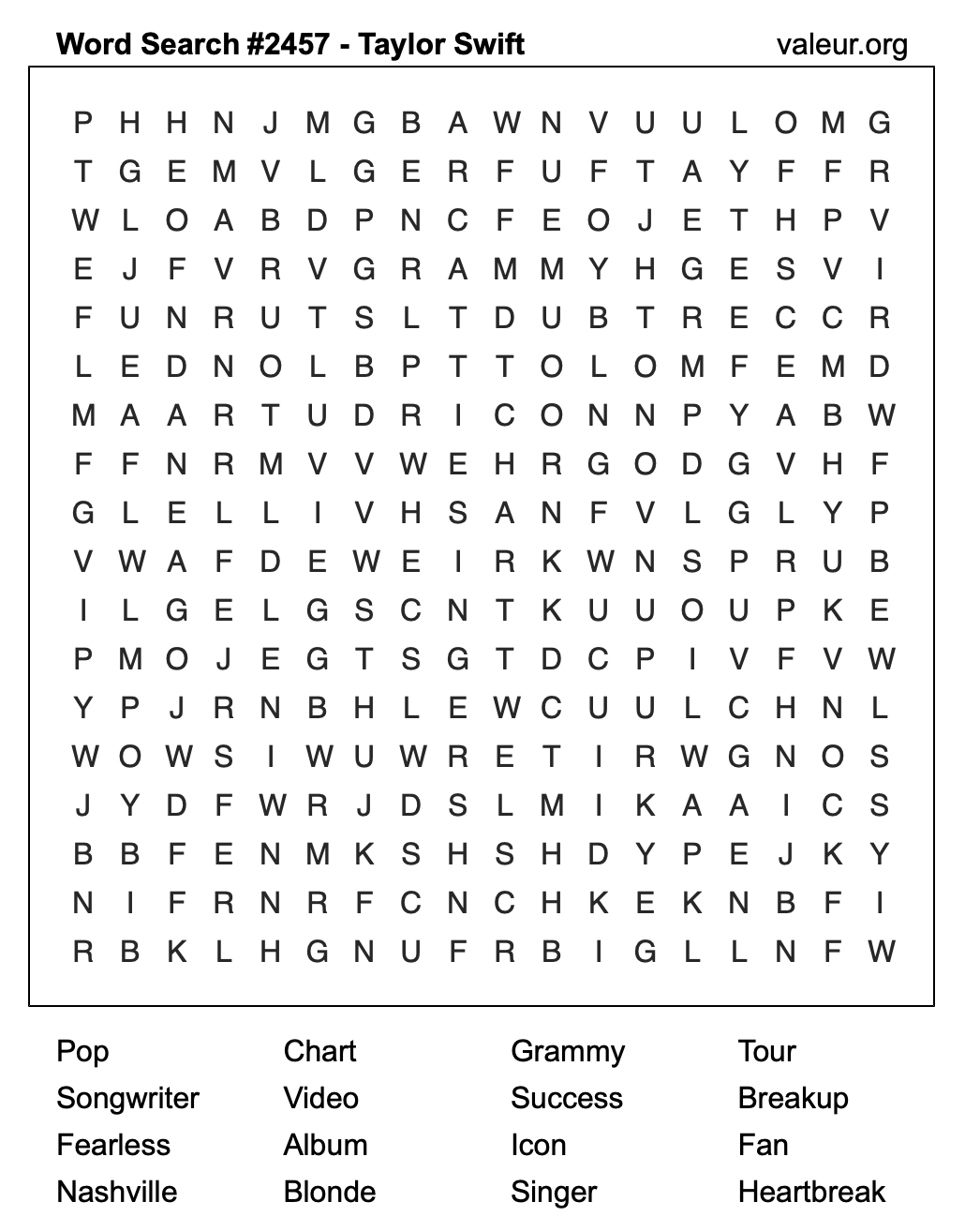 Taylor Swift Word Search Puzzle #2457