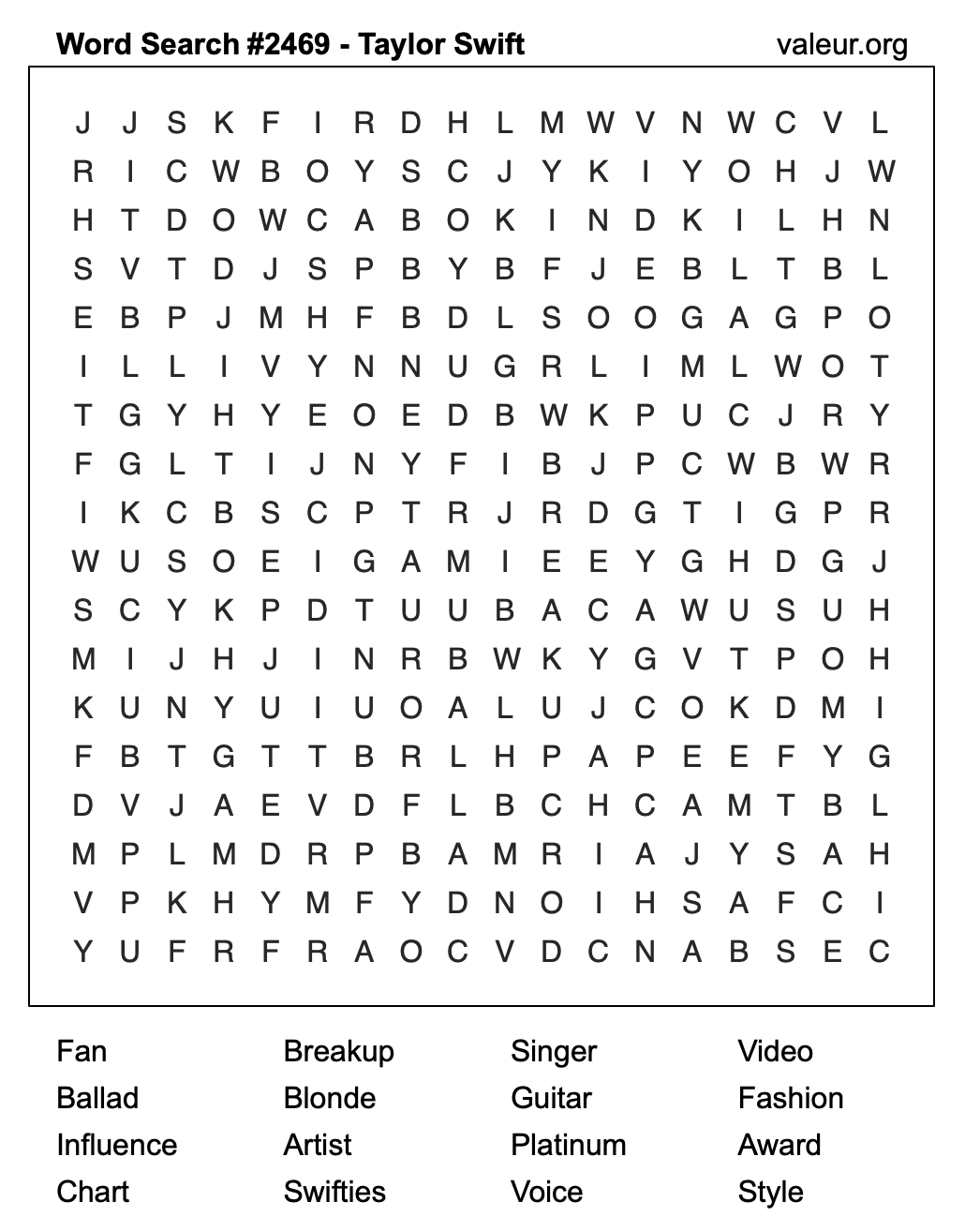 Taylor Swift Word Search Puzzle #2469