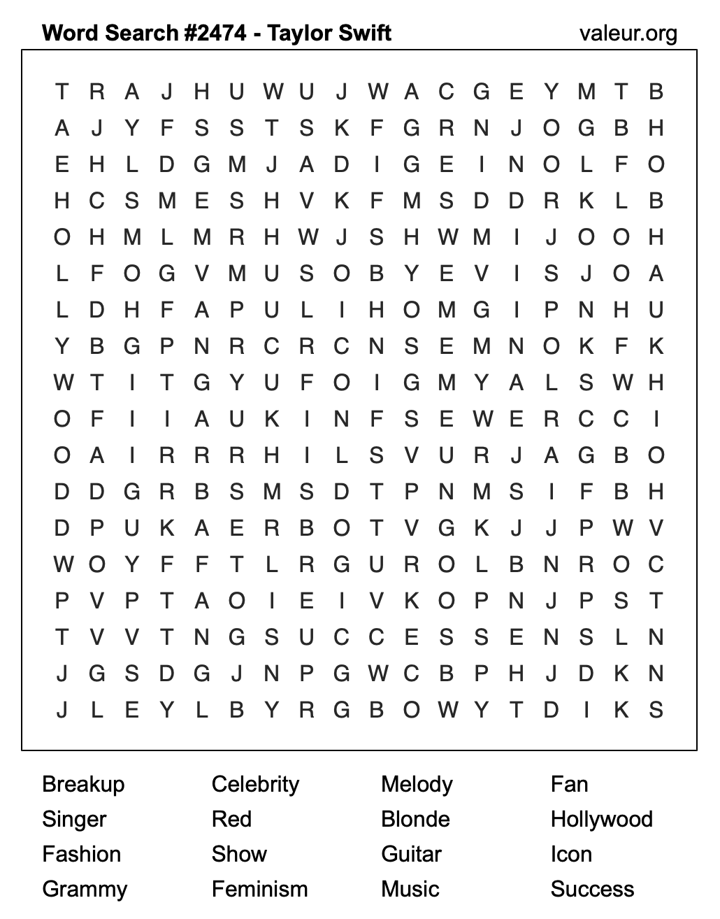 Taylor Swift Word Search Puzzle #2474