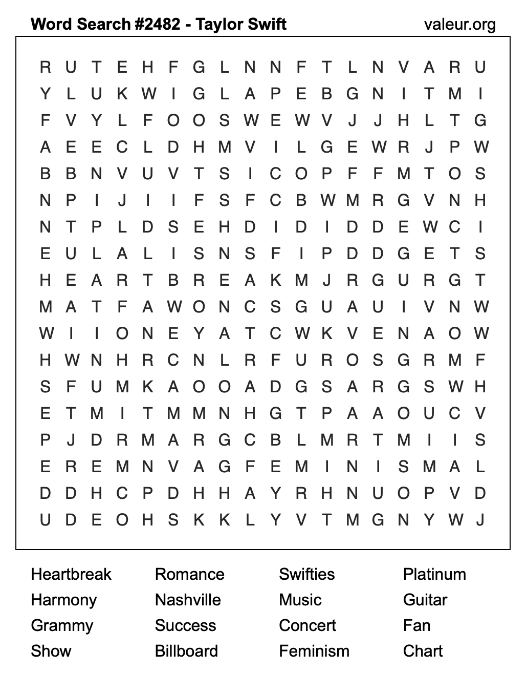 Taylor Swift Word Search Puzzle #2482