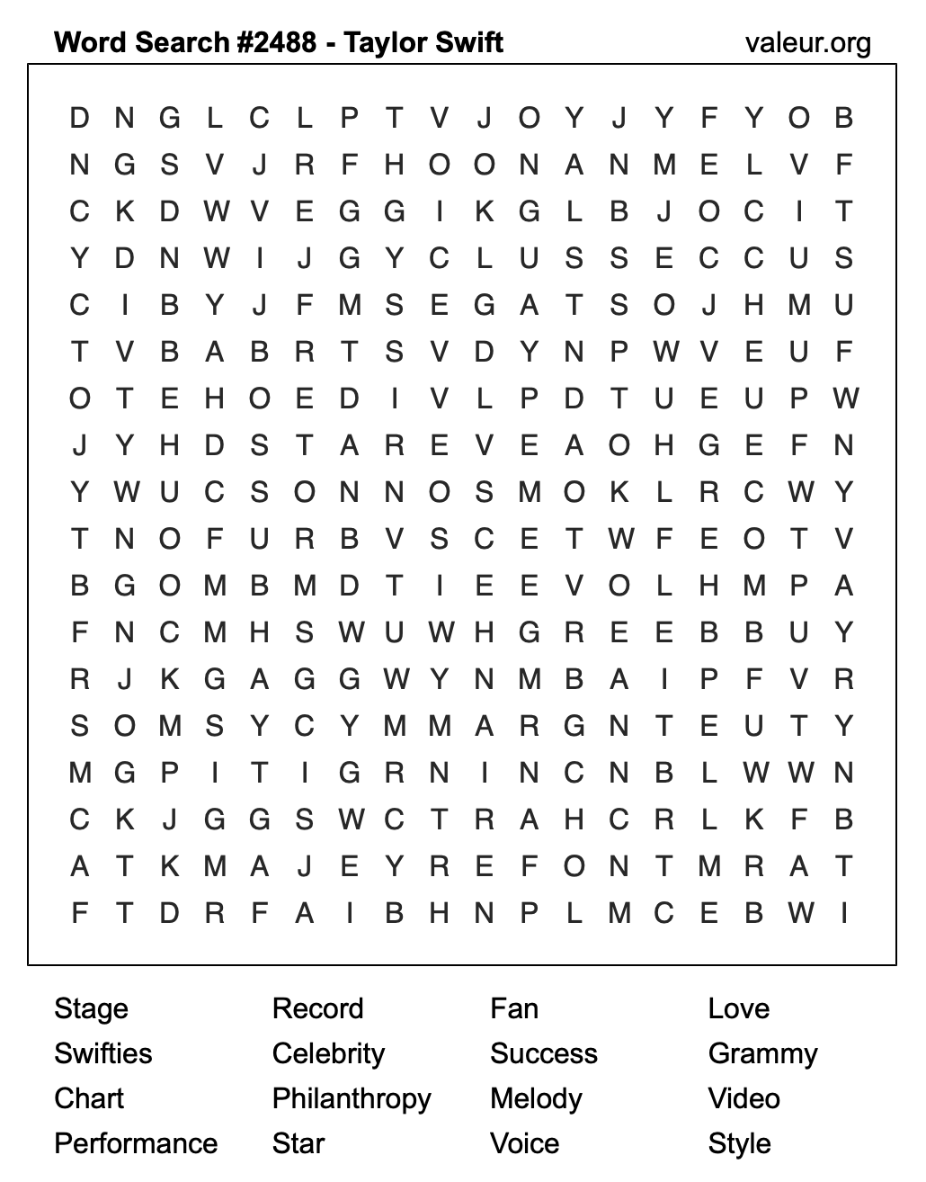 Taylor Swift Word Search Puzzle #2488