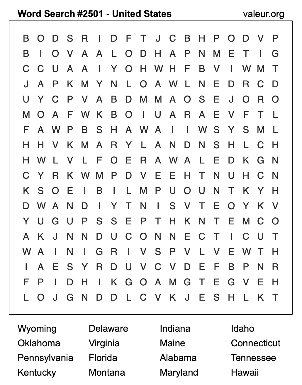 United States Word Search Puzzle #2501