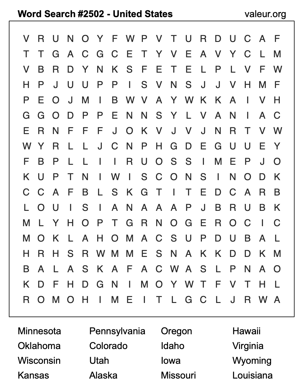 United States Word Search Puzzle #2502