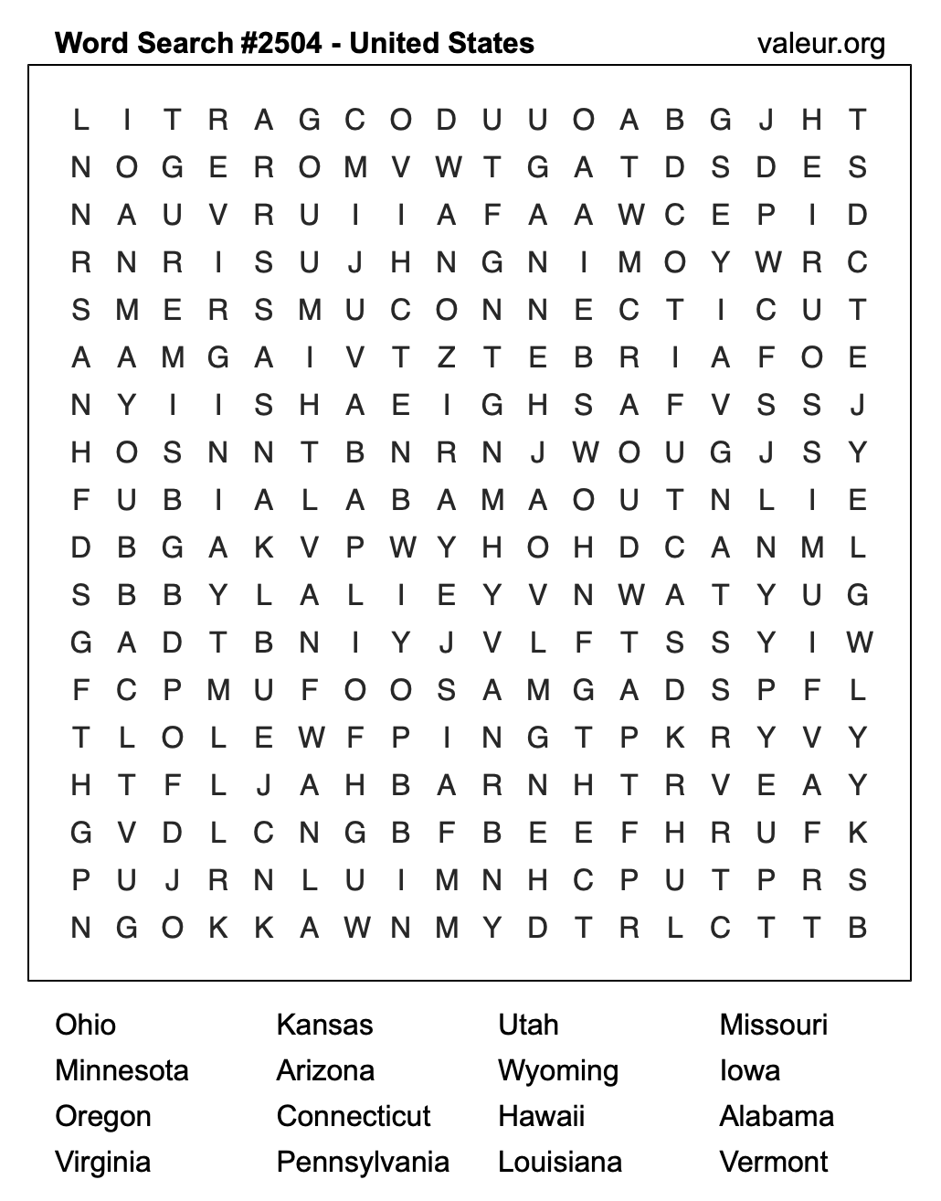 United States Word Search Puzzle #2504