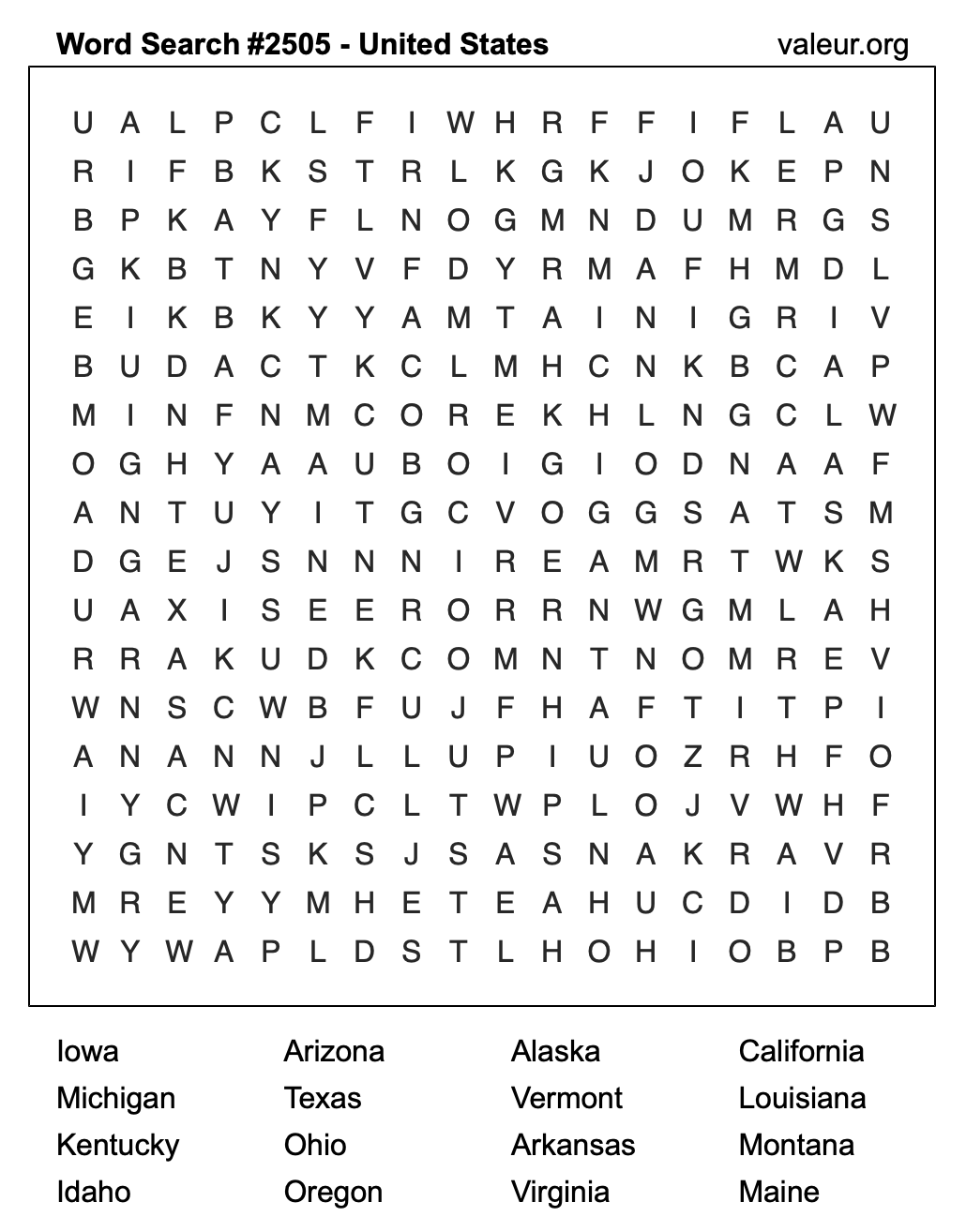 United States Word Search Puzzle #2505