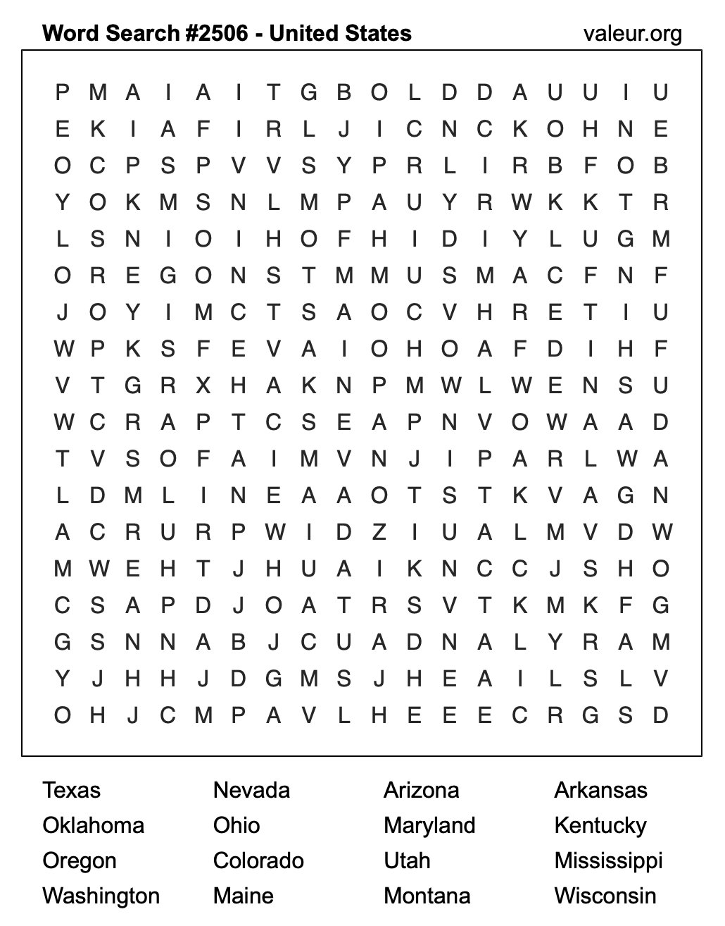 United States Word Search Puzzle #2506