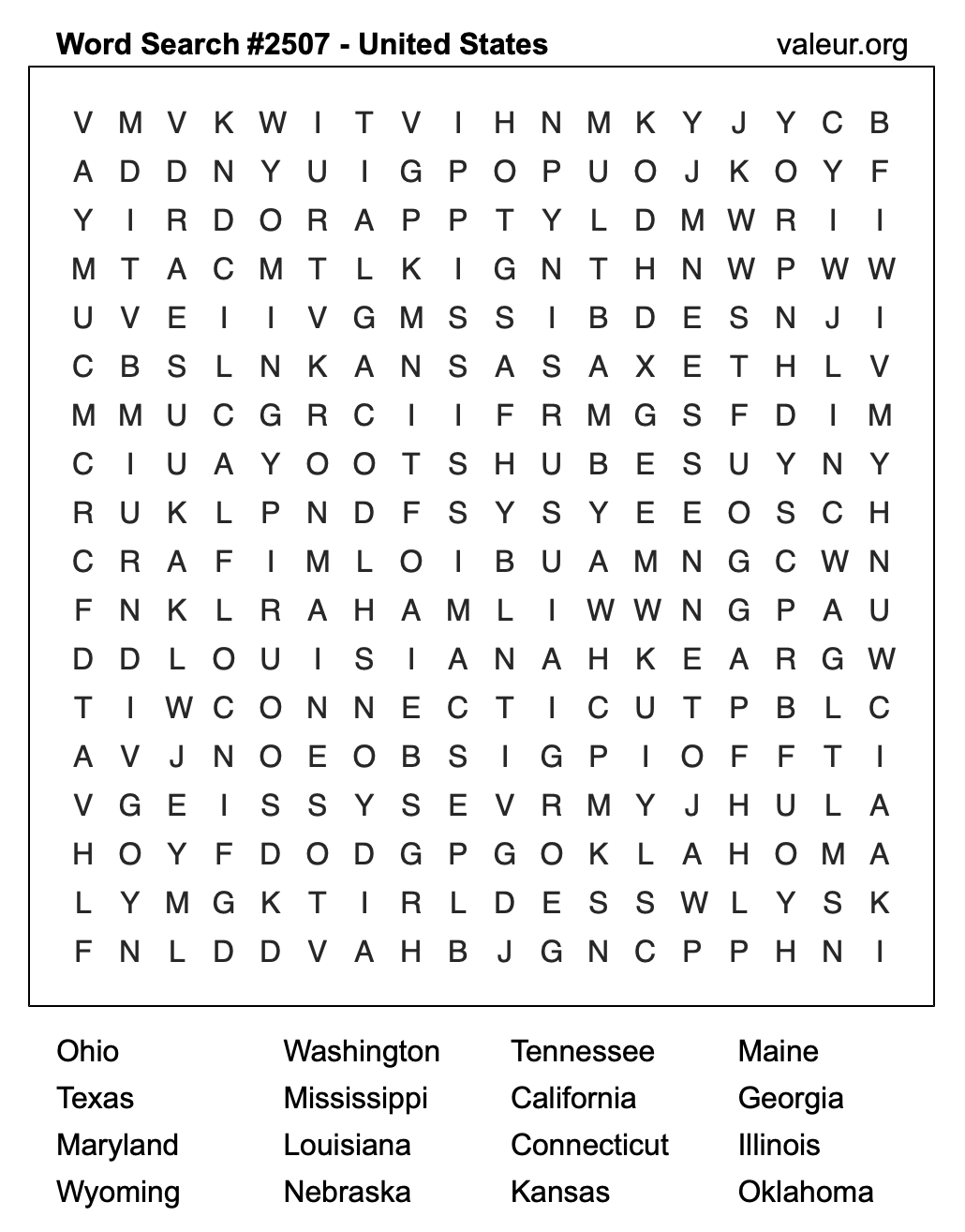 United States Word Search Puzzle #2507