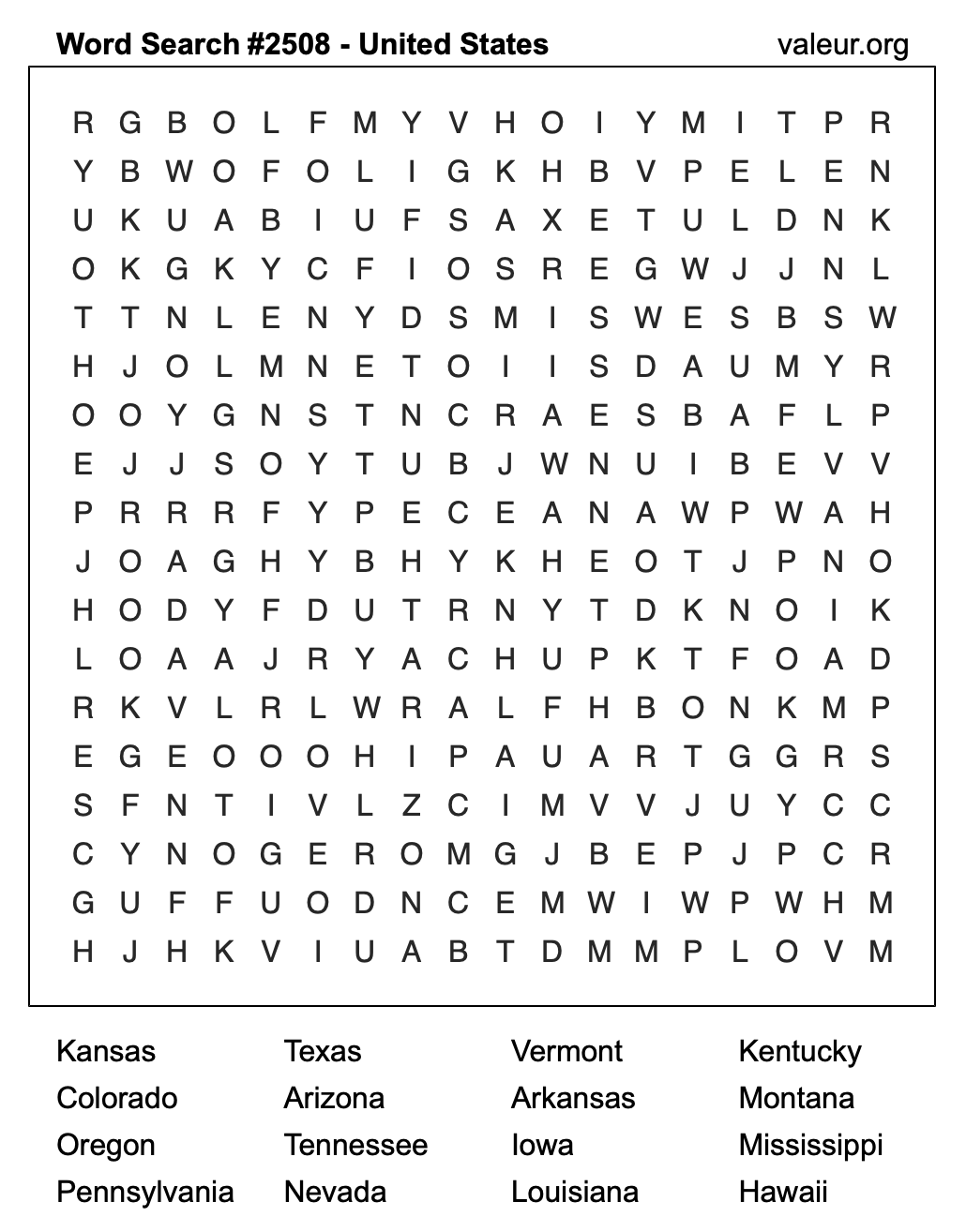 United States Word Search Puzzle #2508