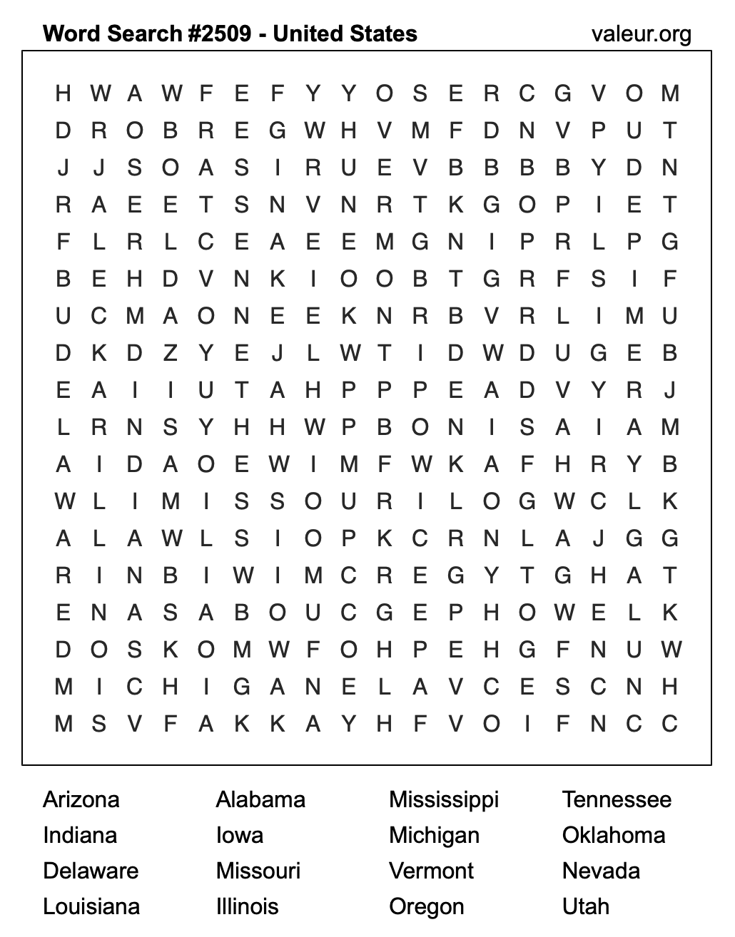 United States Word Search Puzzle #2509