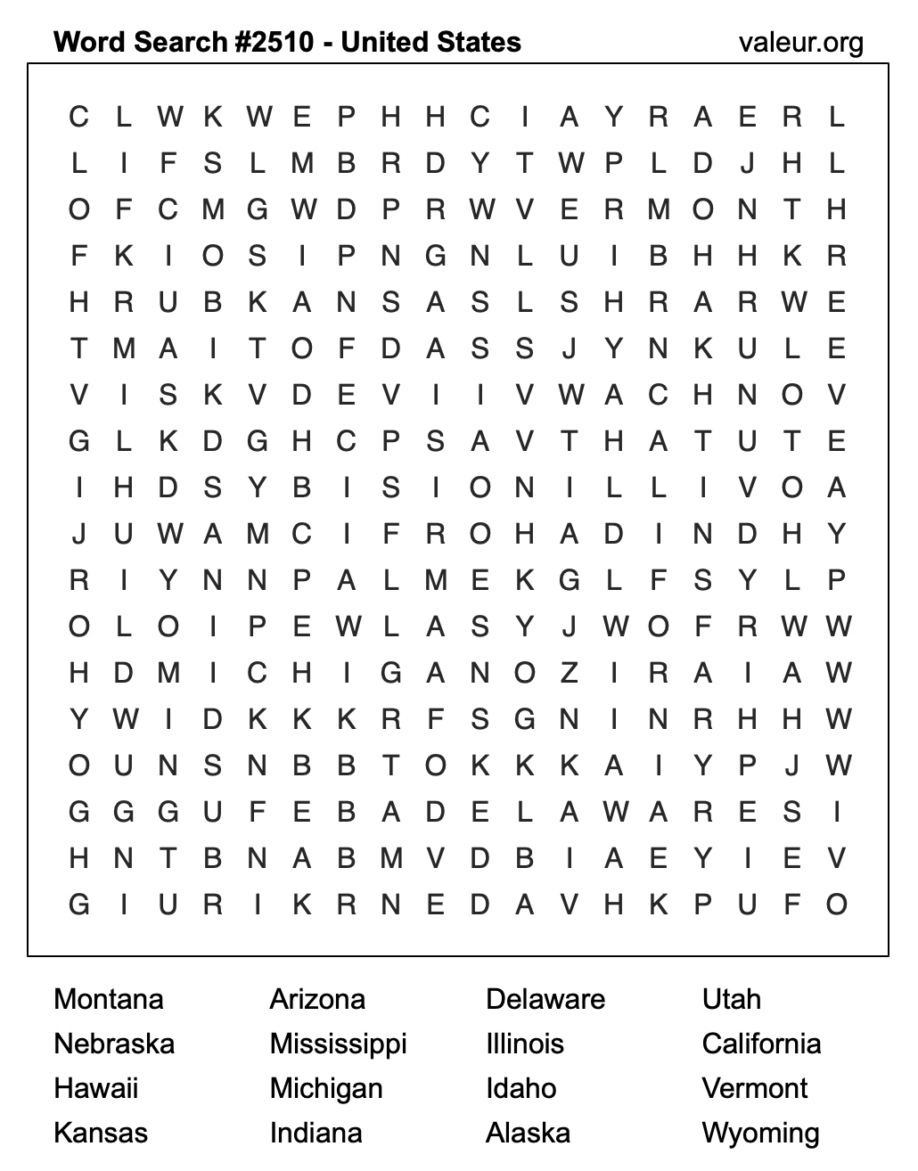 United States Word Search Puzzle #2510