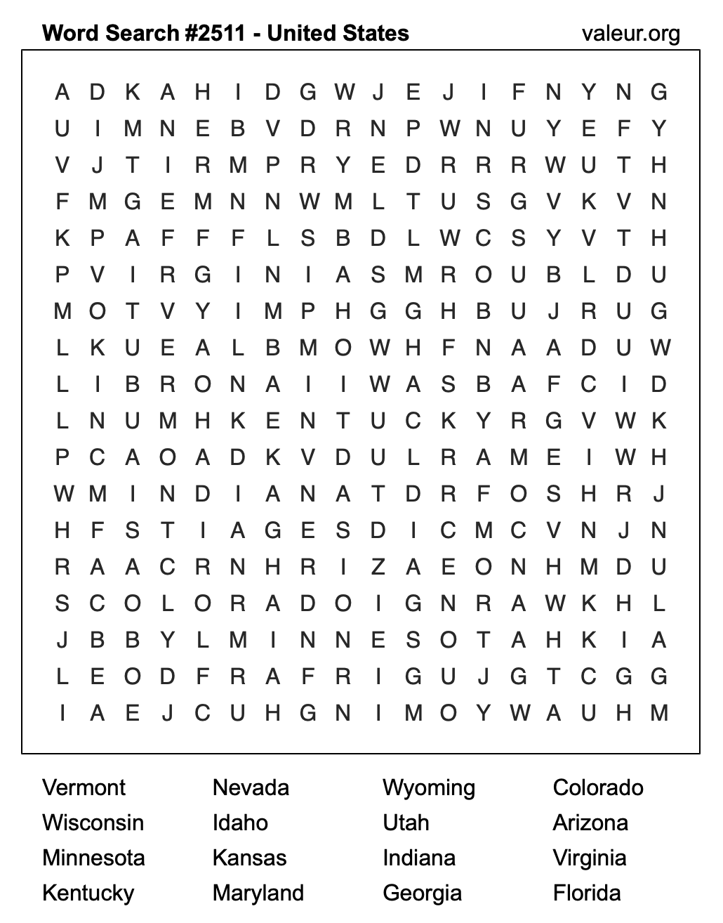 United States Word Search Puzzle #2511