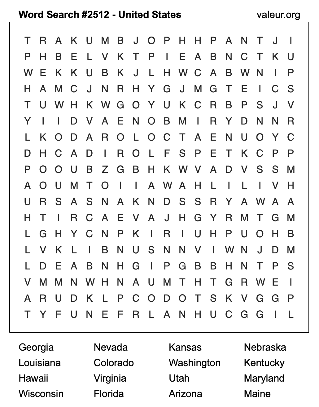 United States Word Search Puzzle #2512