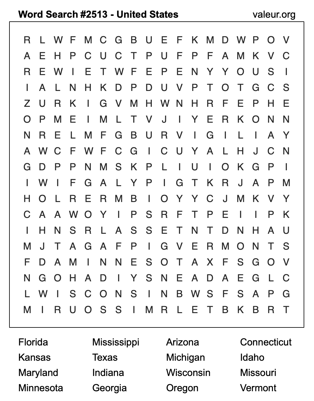 United States Word Search Puzzle #2513