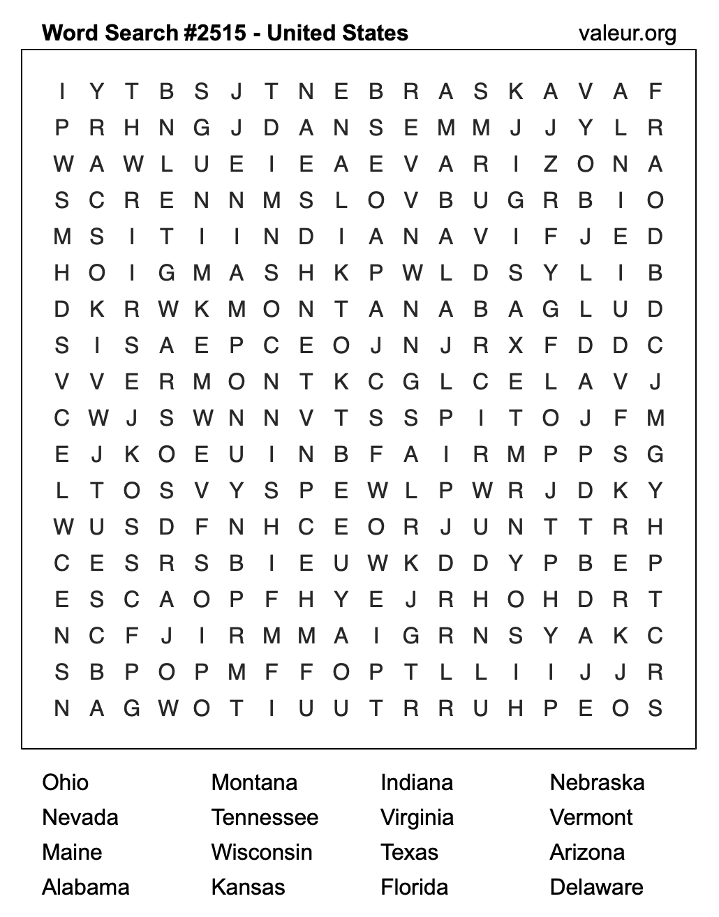 United States Word Search Puzzle #2515