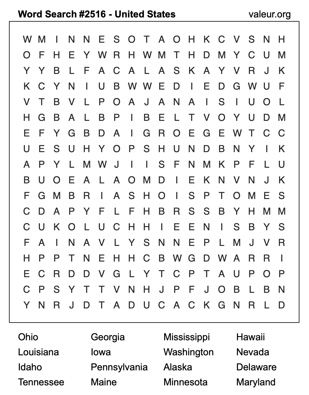 United States Word Search Puzzle #2516