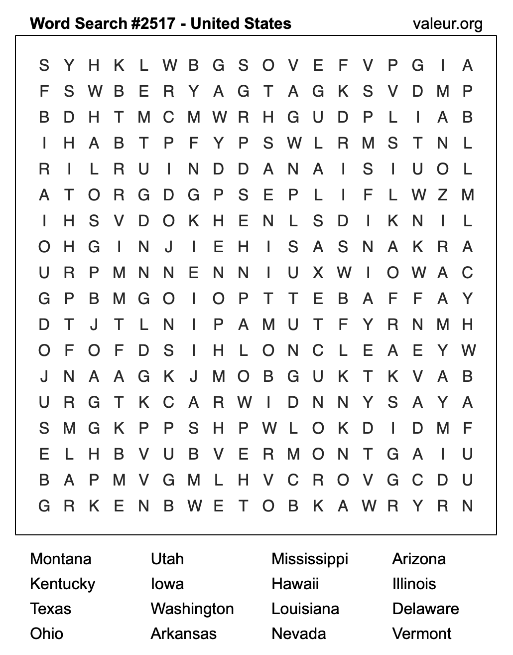 United States Word Search Puzzle #2517