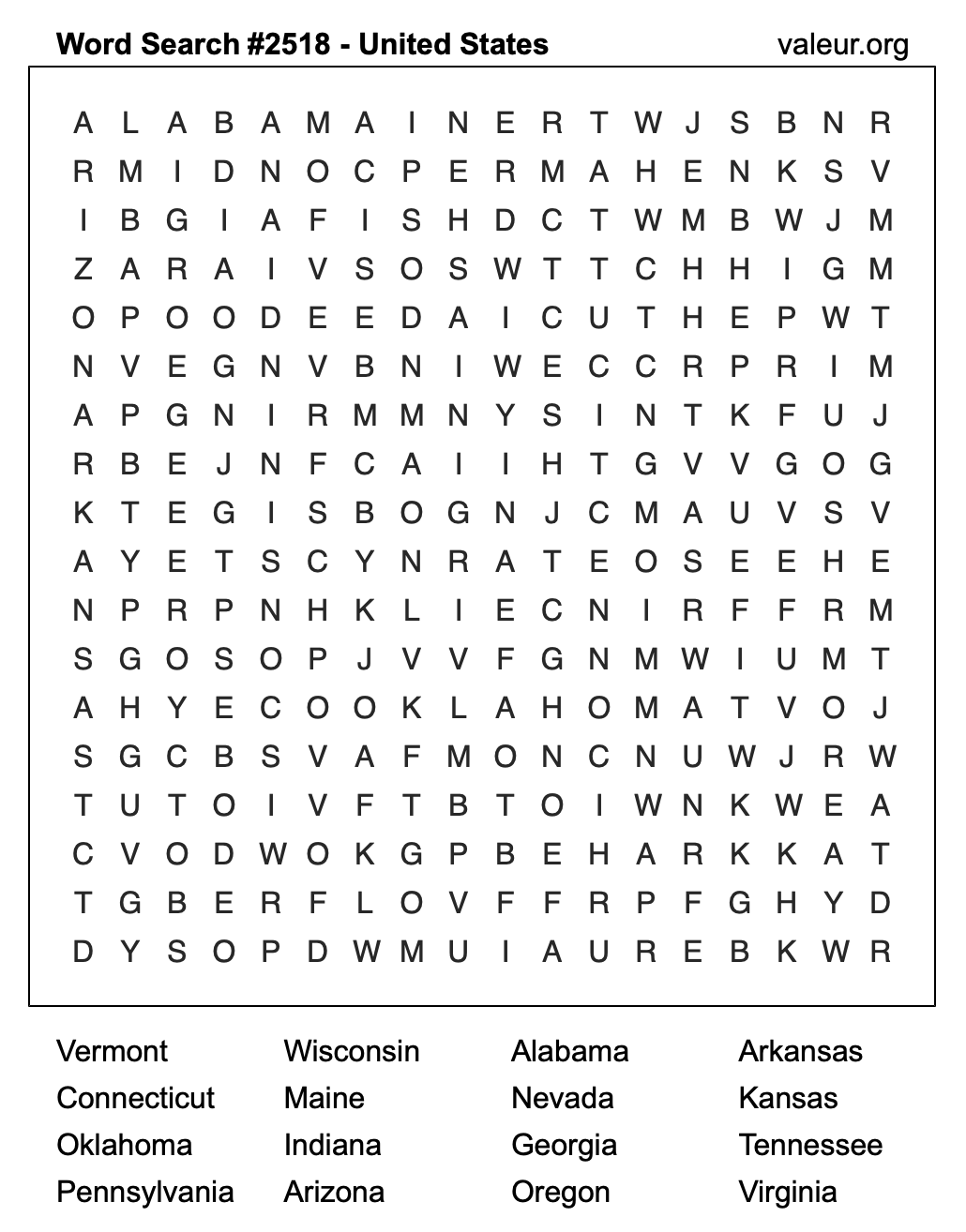 United States Word Search Puzzle #2518