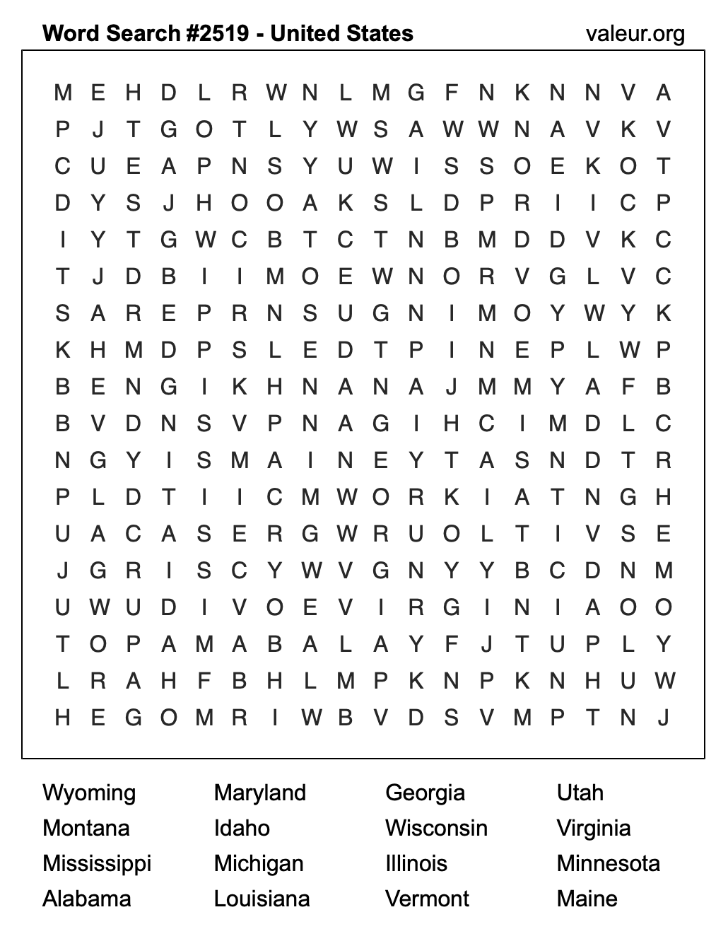 United States Word Search Puzzle #2519