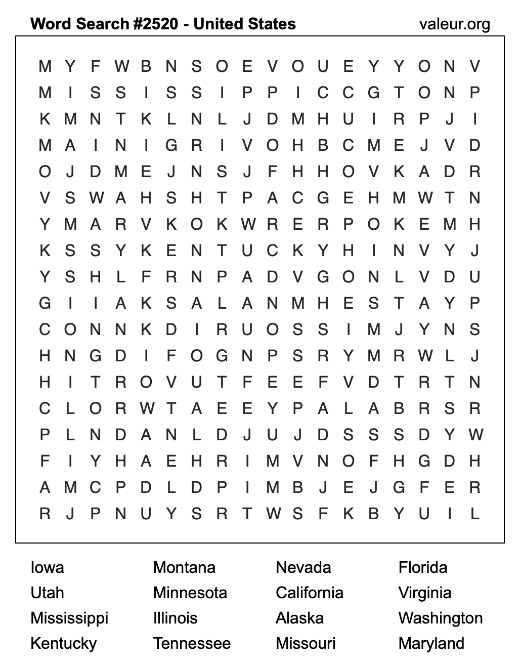 United States Word Search Puzzle #2520