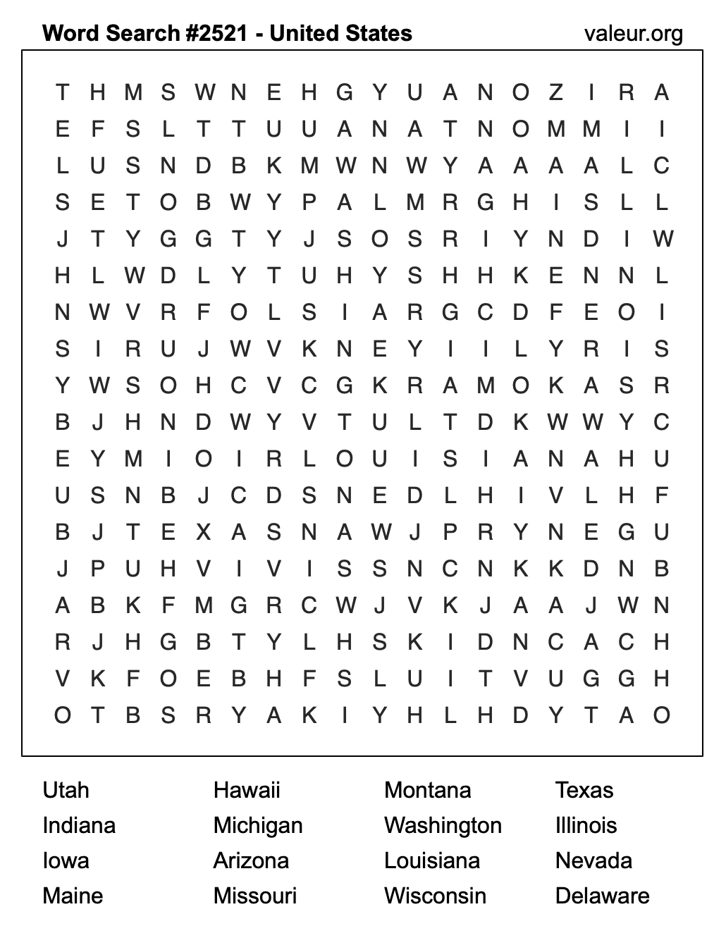 United States Word Search Puzzle #2521