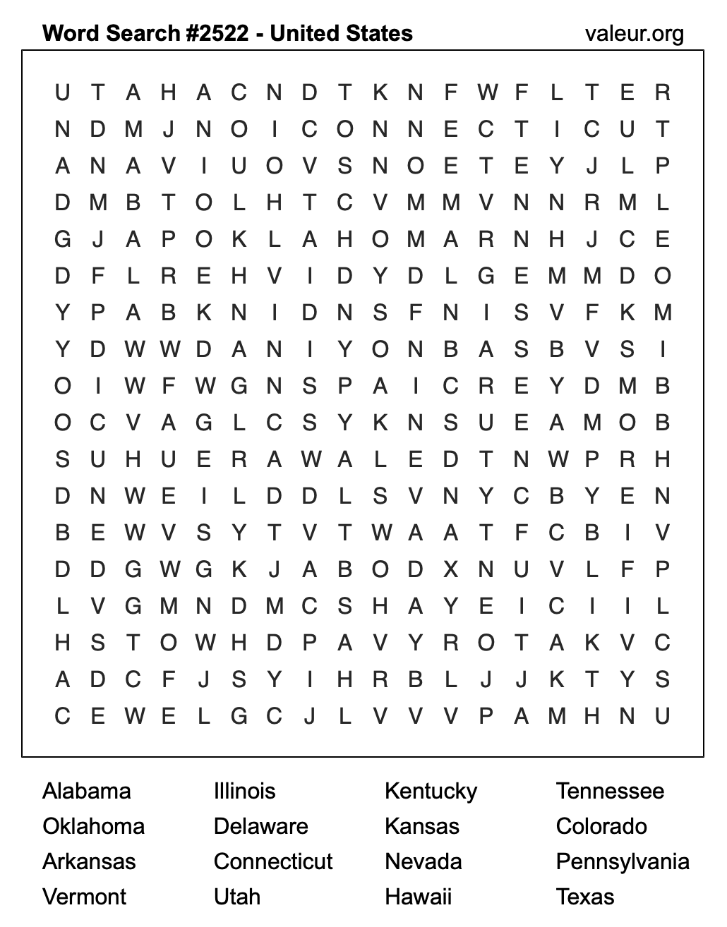 United States Word Search Puzzle #2522