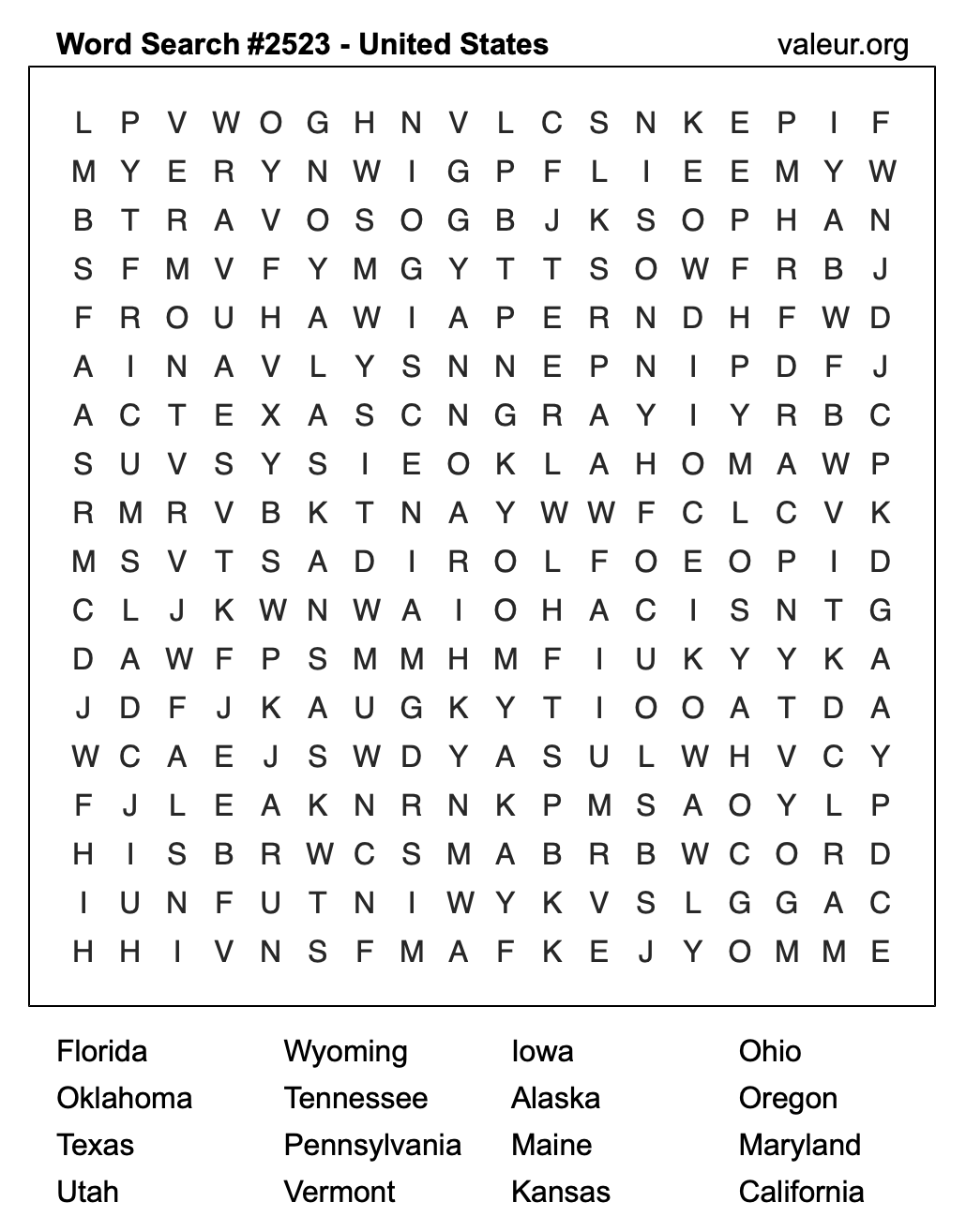 United States Word Search Puzzle #2523