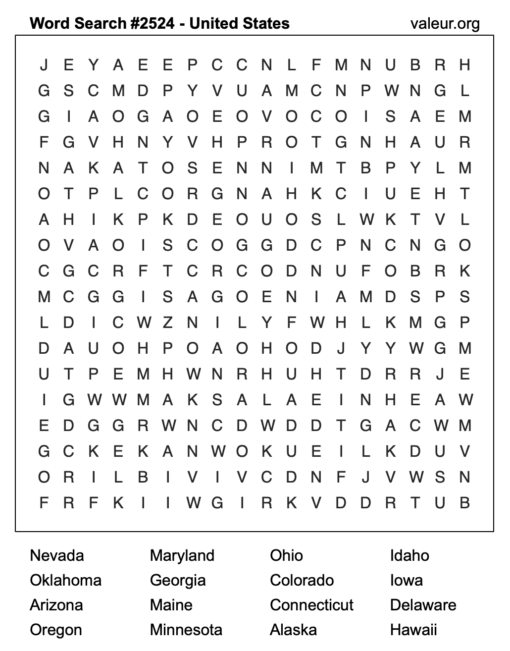 United States Word Search Puzzle #2524
