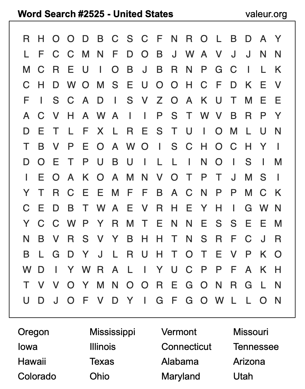 United States Word Search Puzzle #2525