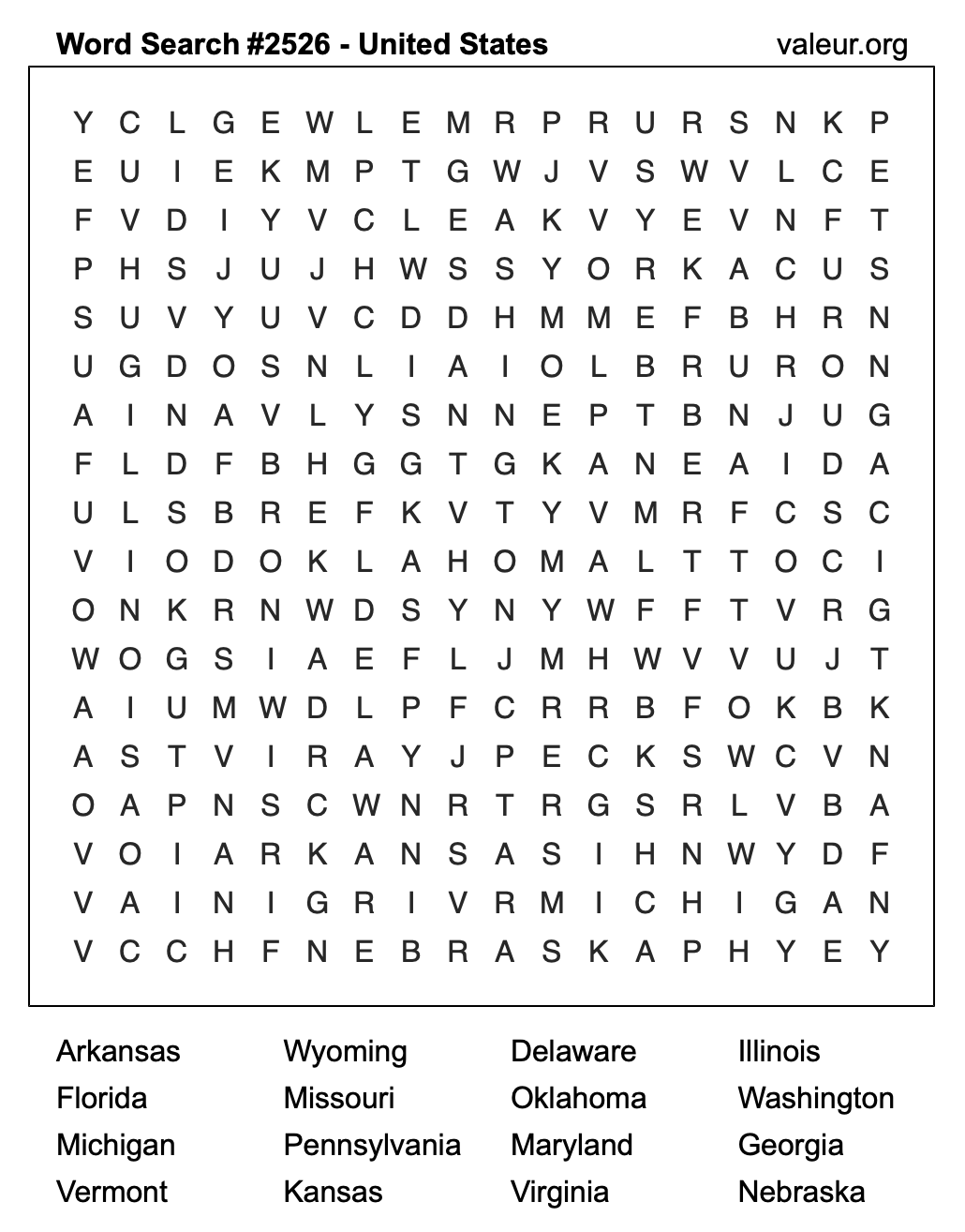 United States Word Search Puzzle #2526