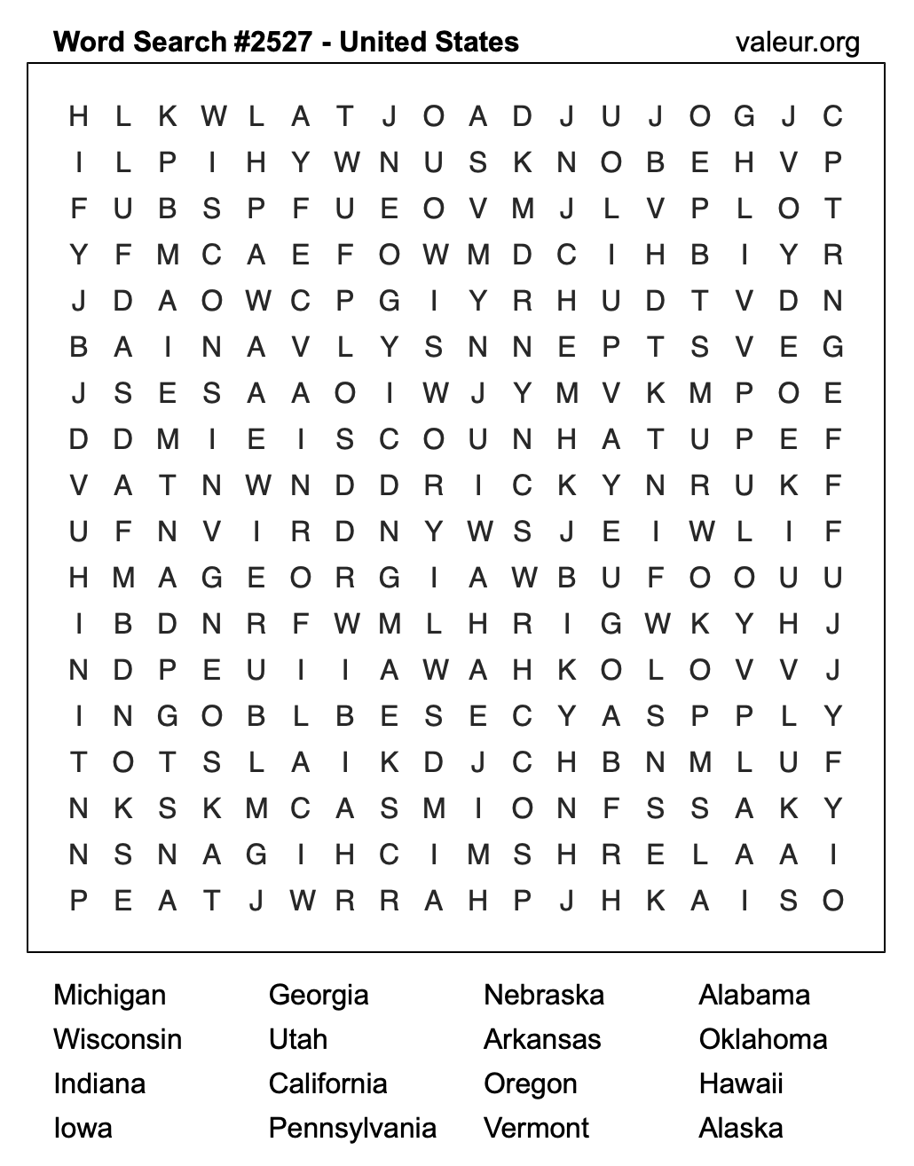 United States Word Search Puzzle #2527