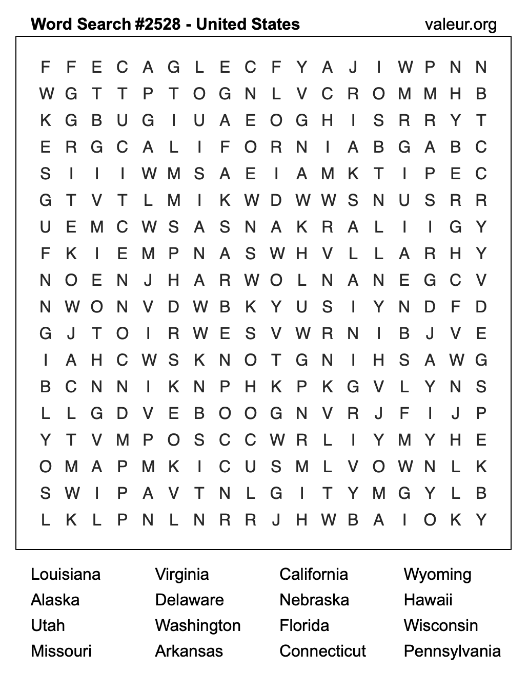 United States Word Search Puzzle #2528